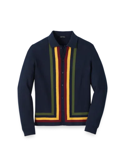 Paul Fredrick Cotton Button Front Polo In Blue