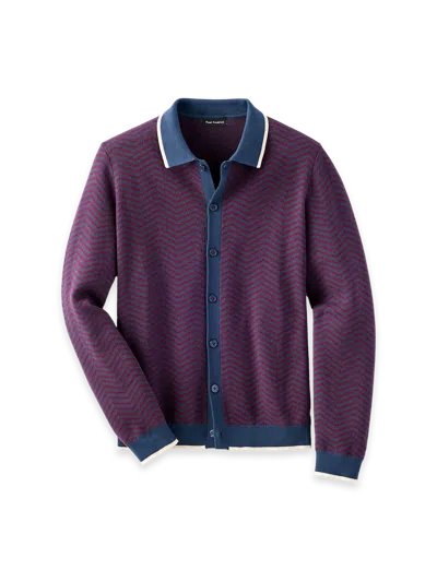 Paul Fredrick Cotton Button Front Polo In Purple