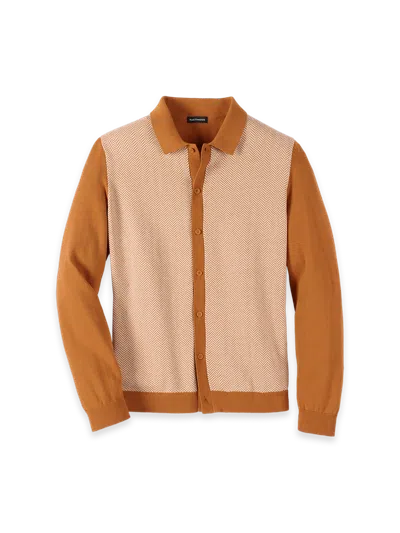 Paul Fredrick Cotton Button Front Polo In Brown