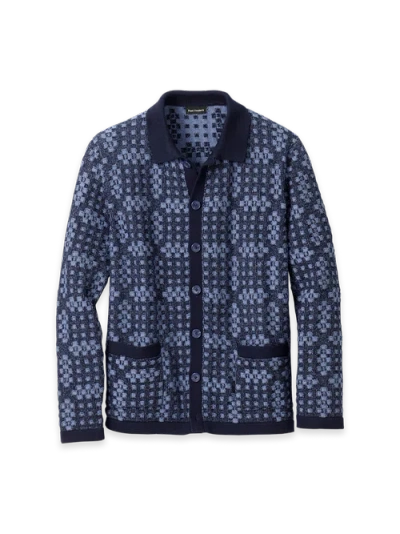 Paul Fredrick Cotton Button Front Polo Long Sleeve In Blue