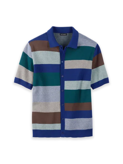 Paul Fredrick Cotton Button Front Polo In Multi