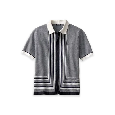Paul Fredrick Cotton Button Front Polo Short Sleeve In Gray