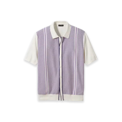 Paul Fredrick Cotton Button Front Polo Short Sleeve In Purple