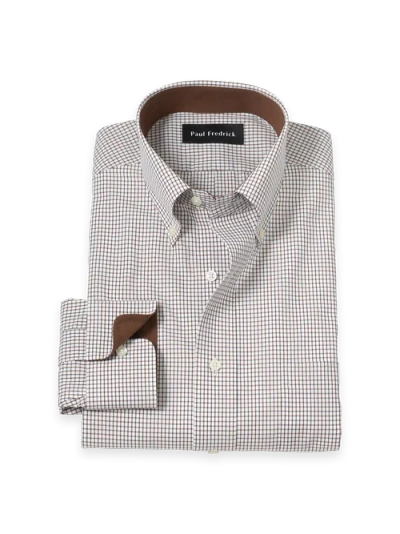 Paul Fredrick Cotton Buttondown Collar Broadcloth Classic Contrast Trim Button Cuff Long Sleeve Shir In White