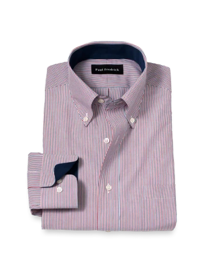 Paul Fredrick Cotton Buttondown Collar Broadcloth Slim Contrast Trim Button Cuff Long Sleeve In Red