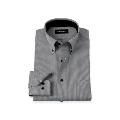 Paul Fredrick Cotton Buttondown Collar Twill Slim Contrast Trim Button Cuff Long Sleeve In Gray