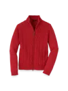 Paul Fredrick Cotton Cable Full Zip Mock Neck Sweater In Red