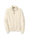 Paul Fredrick Cotton Cable Full Zip Mock Neck Sweater In White