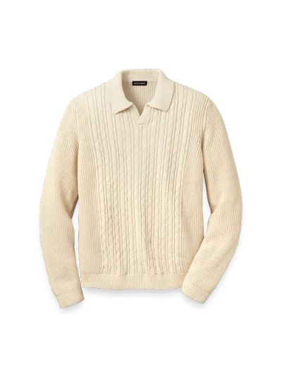 Paul Fredrick Cotton Cable V-neck Polo In Neutral