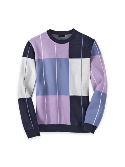 Paul Fredrick Cotton Crewneck Sweater In Blue