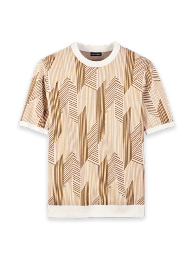 Paul Fredrick Cotton Crewneck Sweater Short Sleeve In Brown