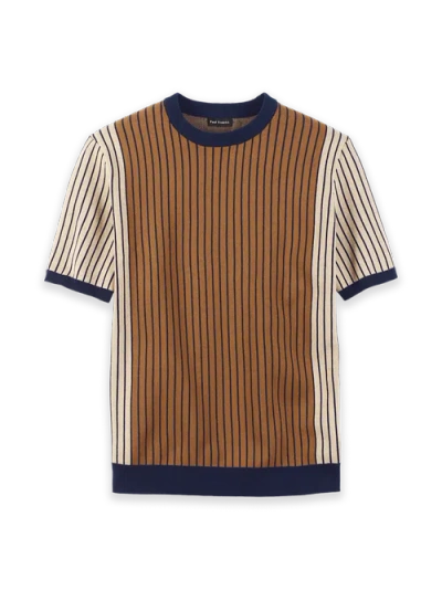 Paul Fredrick Cotton Crewneck Sweater Short Sleeve In Brown