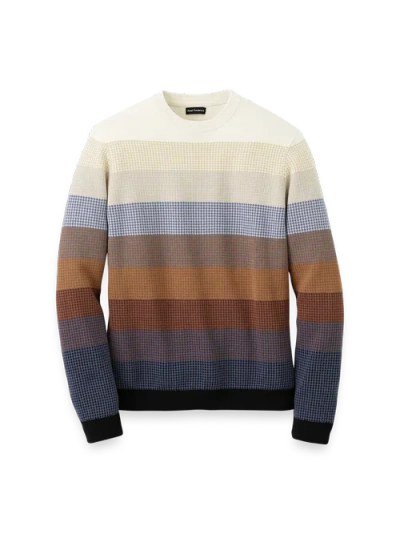 Paul Fredrick Cotton Crewneck Sweater Long Sleeve In Multi