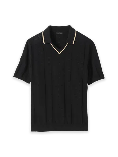 Paul Fredrick Cotton Crochet V-neck Polo In Black