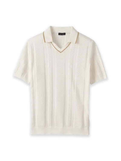 Paul Fredrick Cotton Crochet V-neck Polo In Neutral