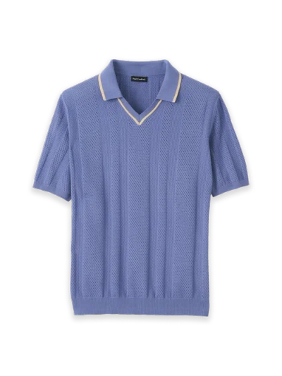 Paul Fredrick Cotton Crochet V-neck Polo In Multi