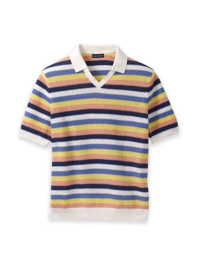 Paul Fredrick Cotton Crochet V-neck Polo In Multi