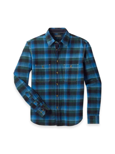 Paul Fredrick Slim Fit Cotton Flannel Plaid Utility Shirt In Blue