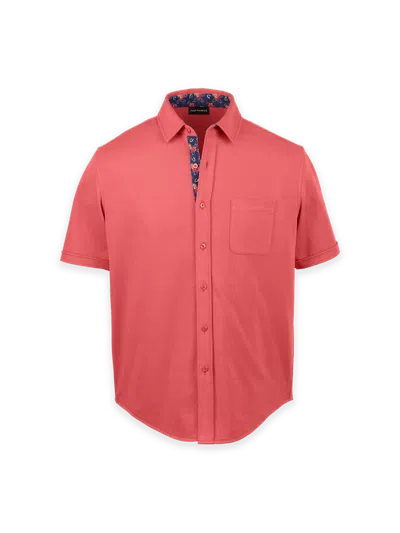 Paul Fredrick Cotton Full Button Front Polo In Pink