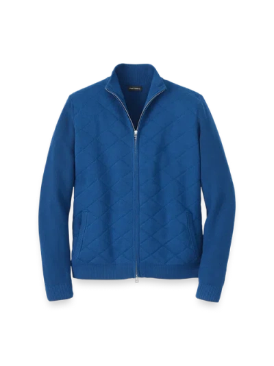 Paul Fredrick Cotton Full Zip Mock Neck Sweater Jacket In Blue
