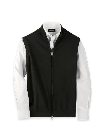 Paul Fredrick Cotton Full Zip Mock Neck Vest In Black