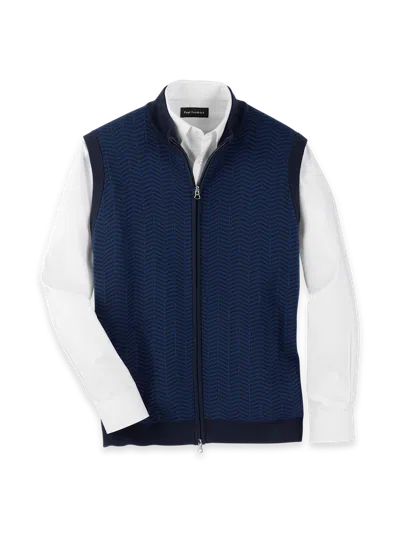 Paul Fredrick Cotton Full Zip Mock Neck Vest In Blue