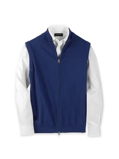 Paul Fredrick Cotton Full Zip Mock Neck Vest In Blue
