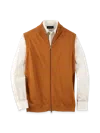 Paul Fredrick Cotton Full Zip Mock Neck Vest In Brown