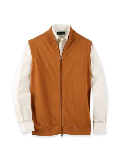 Paul Fredrick Cotton Full Zip Mock Neck Vest In Brown