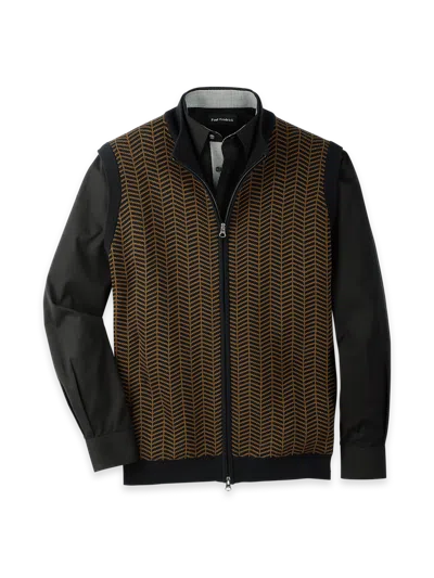Paul Fredrick Cotton Full Zip Mock Neck Vest In Multi