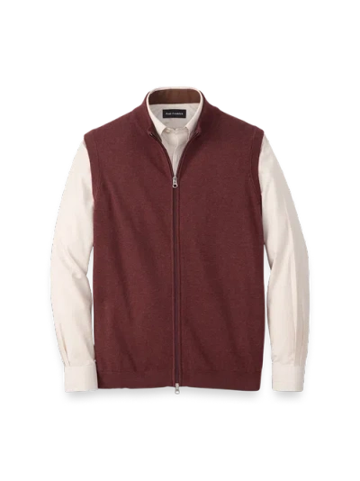 Paul Fredrick Cotton Full Zip Mock Neck Vest In Multi