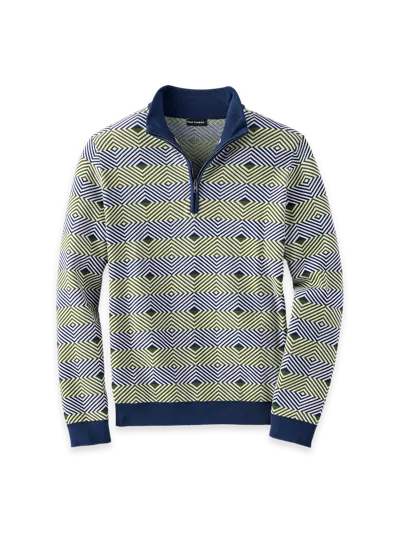 Paul Fredrick Cotton Geometric Quarter Zip Mockneck Sweater In Multi