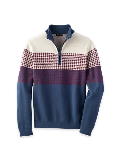 Paul Fredrick Cotton Houndstooth Quarter Zip Mockneck Sweater In Multi