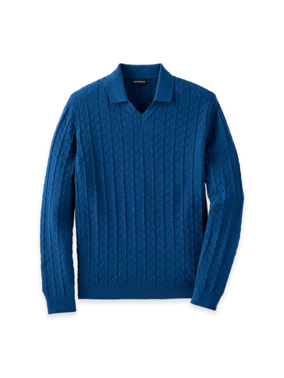 Paul Fredrick Cotton Johnny Collar Sweater In Blue
