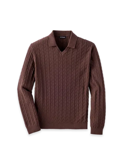 Paul Fredrick Cotton Johnny Collar Sweater In Brown