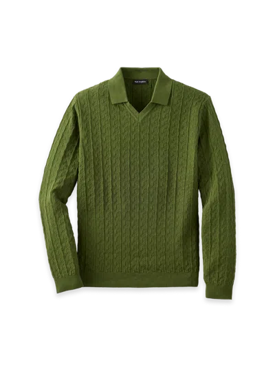 Paul Fredrick Cotton Johnny Collar Sweater In Green