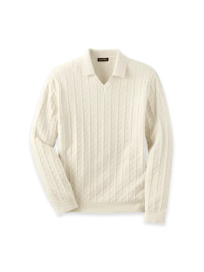 Paul Fredrick Cotton Johnny Collar Sweater In White