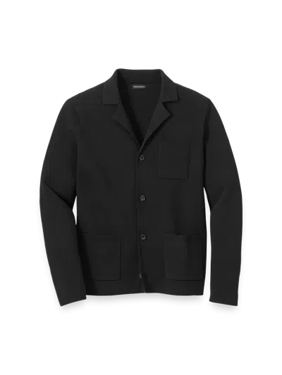 Paul Fredrick Cotton Notch Lapel Cardigan Sweater In Black
