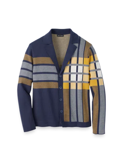 Paul Fredrick Cotton Notch Lapel Cardigan Sweater In Blue