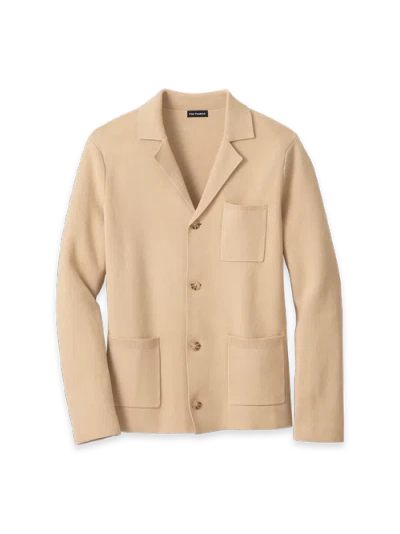 Paul Fredrick Cotton Notch Lapel Cardigan Sweater In Neutral