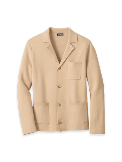 Paul Fredrick Cotton Notch Lapel Cardigan Sweater In Neutral