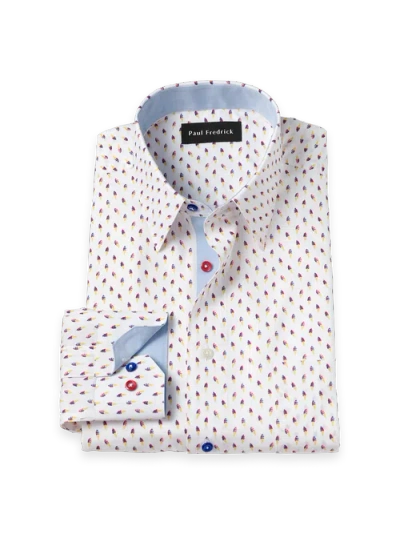 Paul Fredrick Cotton Point Collar Poplin Tailored Contrast Trim Button Cuff Long Sleeve In Neutral