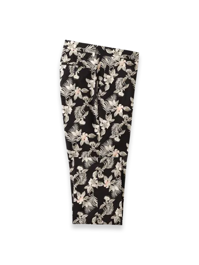 Paul Fredrick Cotton Printed Flat Fron Pants In Black