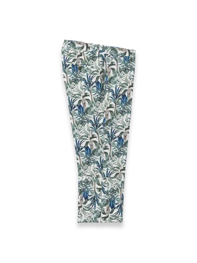 Paul Fredrick Cotton Printed Flat Fron Pants In Blue
