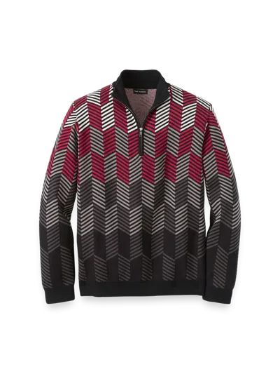 Paul Fredrick Cotton Quarter Zip Mock Neck Sweater In Black