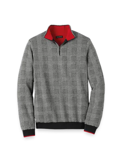 Paul Fredrick Cotton Quarter Zip Mock Neck Sweater In Gray