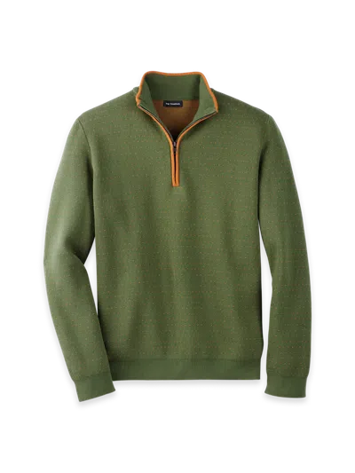 Paul Fredrick Cotton Quarter Zip Mock Neck Sweater In Green