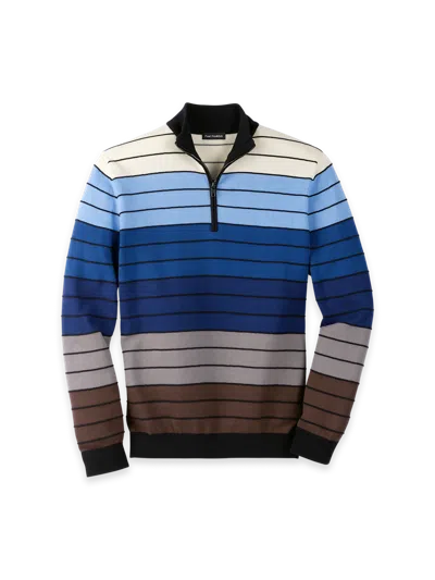 Paul Fredrick Cotton Quarter Zip Mock Neck Sweater In Multi