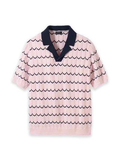 Paul Fredrick Cotton Scalloped Stripe Camp Sweater In White