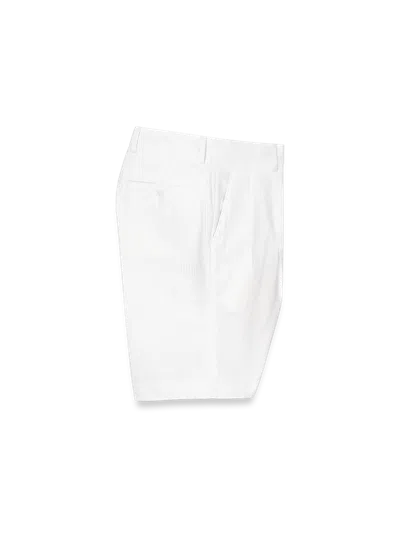 Paul Fredrick Cotton Seersucker Pleated Shorts In White